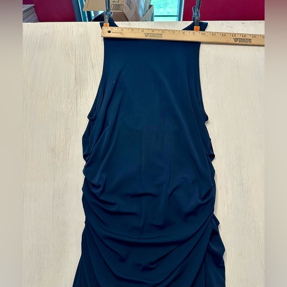 Ann Taylor Sleeveless Sheath Dress Size 2 Navy Blue Ruched Back Zip - Picture 5 of 8